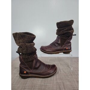 Art Company Brown Leather Slouchy Knit Shaft Boots Womens 8 EU 39 Star Logo